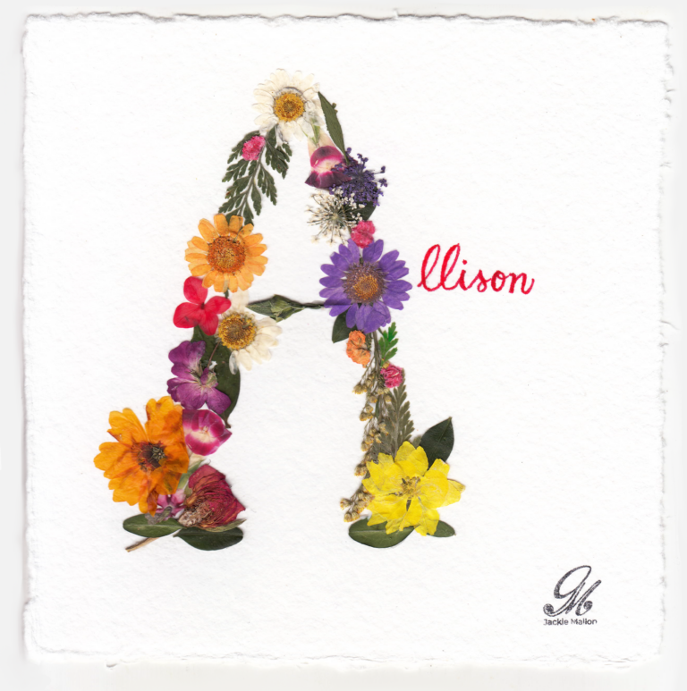 Allison flowers and calligraphy on handmade paper 2 768x773