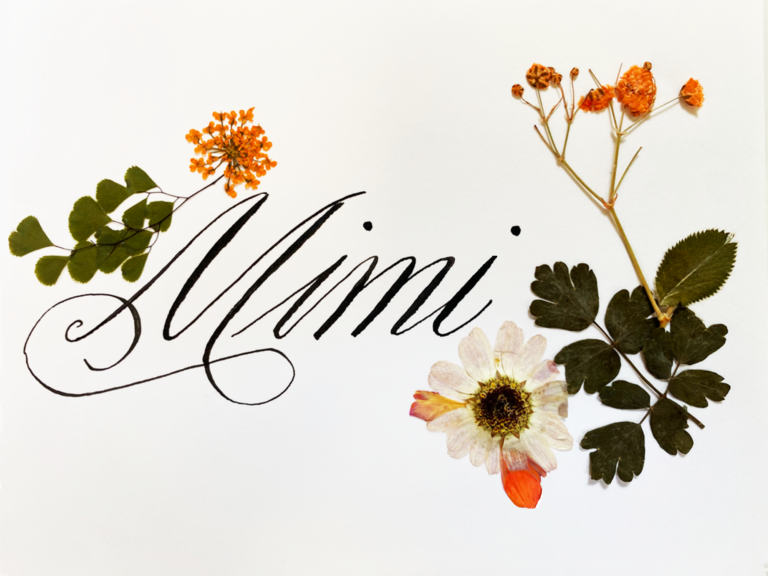 Mimi Calligraphy and flowers 768x576