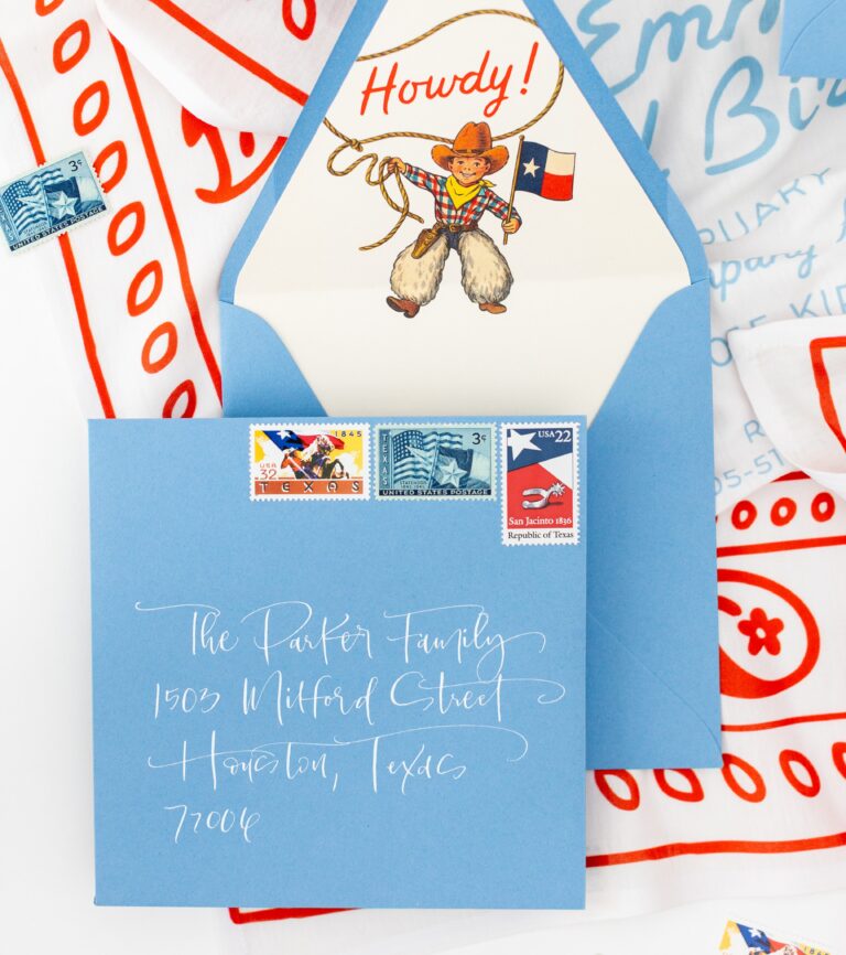 Cowboy Birthday Party Invitation Bandana Calligraphy 768x866