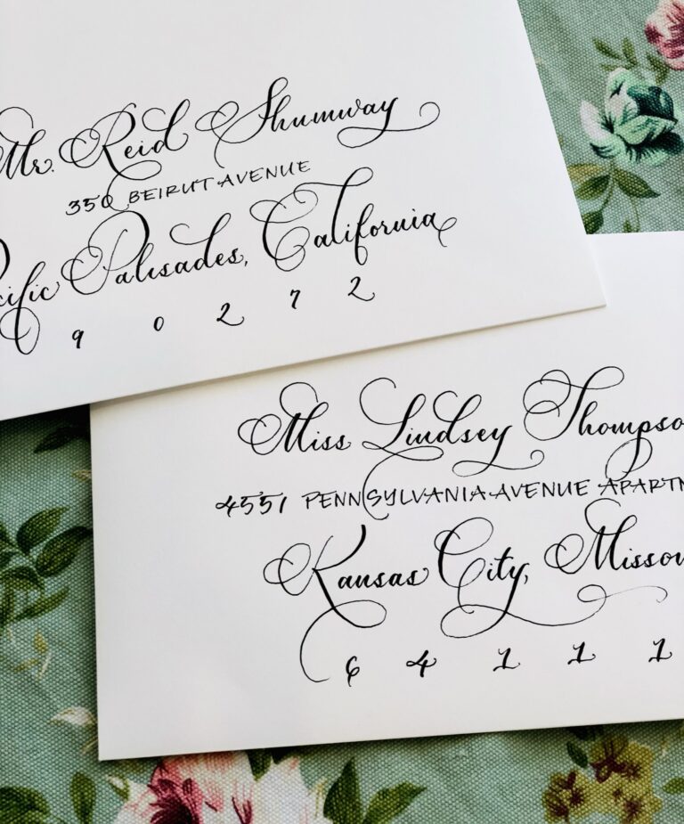 dallas calligrapher flourished wedding envelopes 768x925